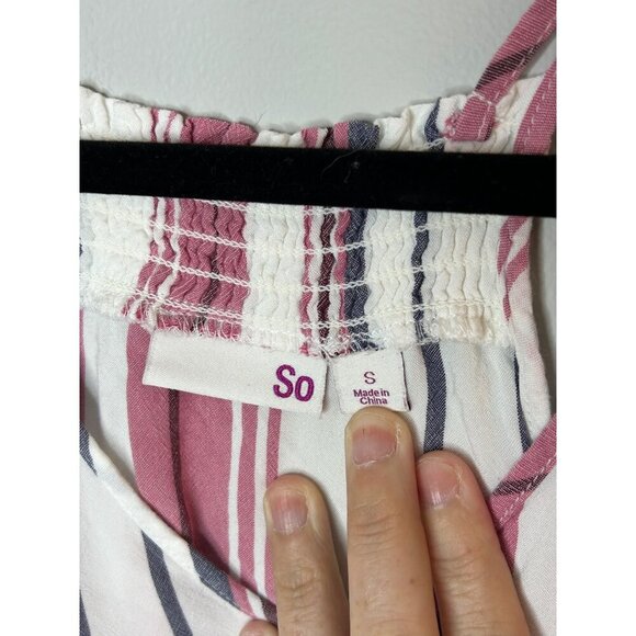 SO Double Strap Smocked Back V-Neck Tank Top Women's Sz Small Summer Casual - Picture 2 of 4